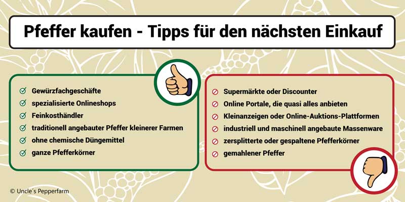 Grafik mit Tipps zum Pfeffer einkaufen