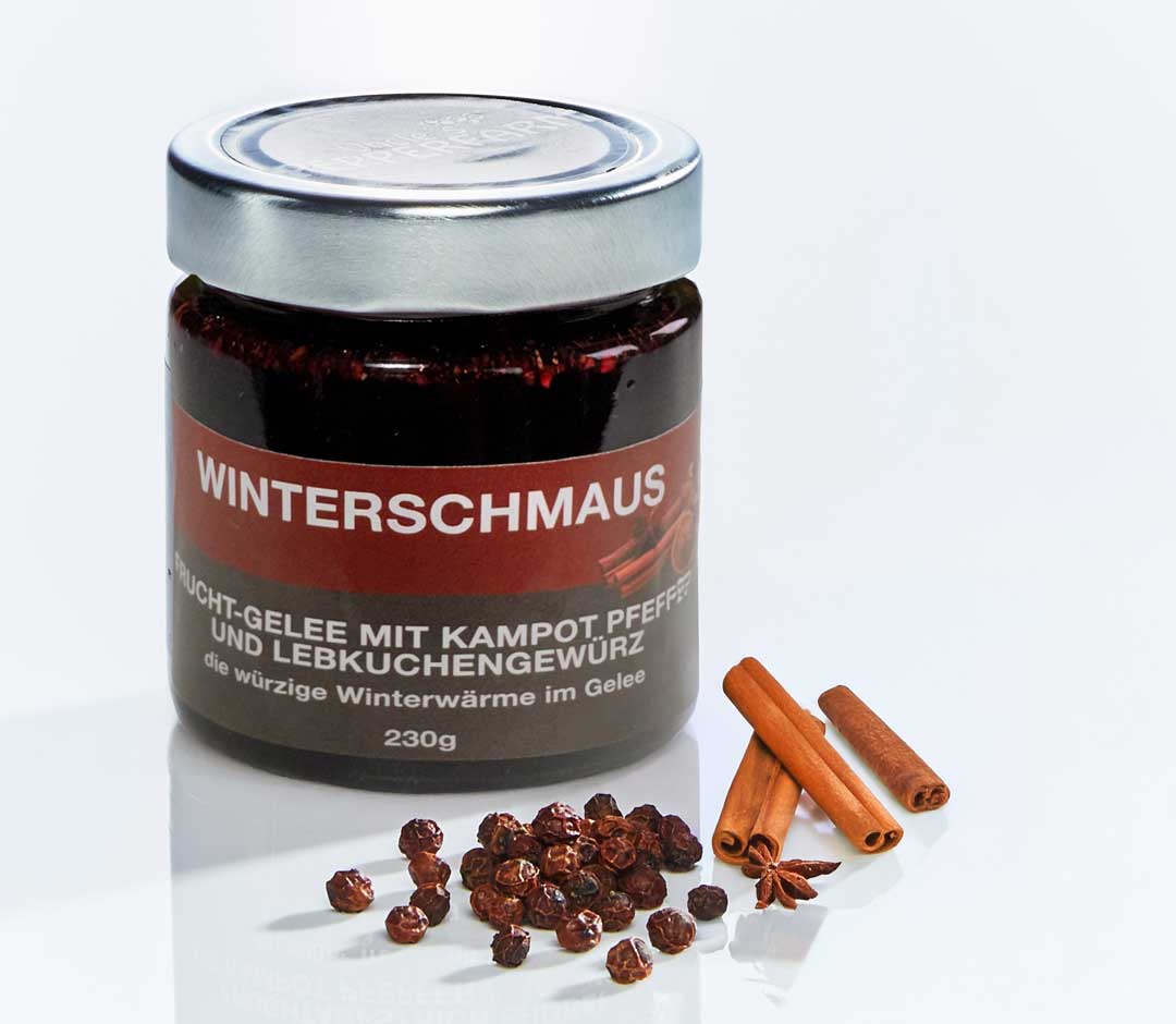 Winterschmaus Frucht-Gelee mit Kampot Pfeffer und Lebkuchengewürz