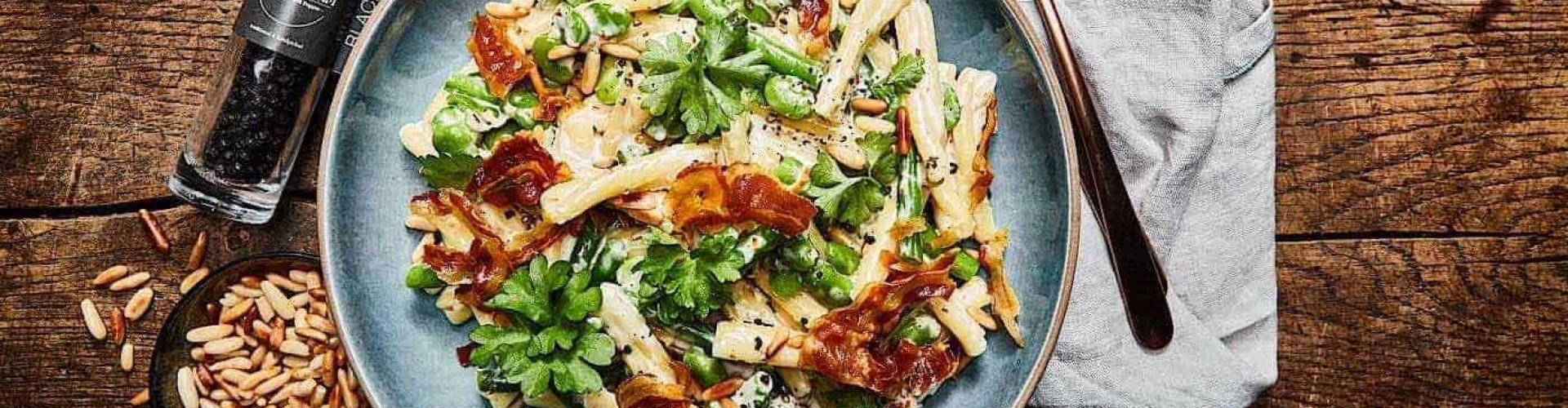 Pancetta-Nudeln mit Bohnen und Mascarpone